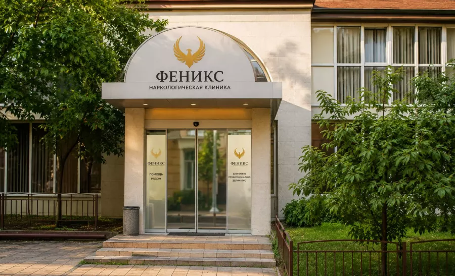 Вход в наркологическую клинику «Феникс» в Кремёнках
